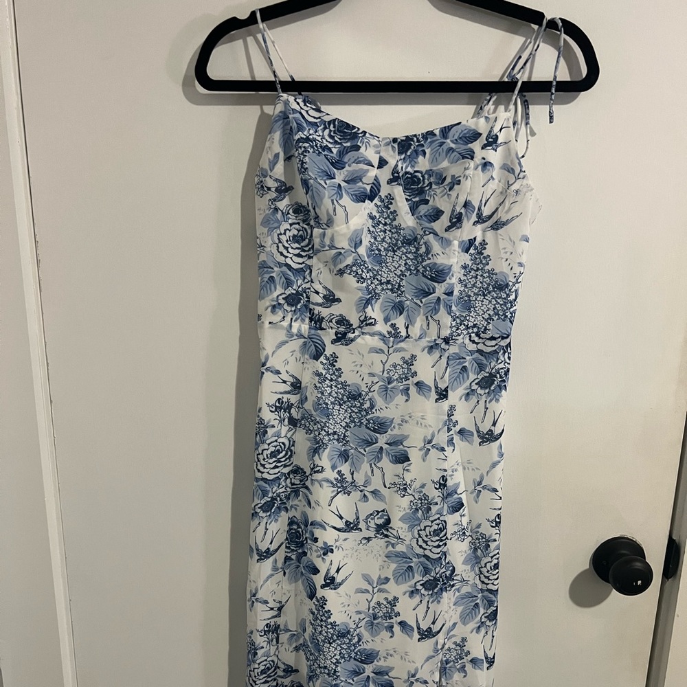 Commense Sweetheart Cloud Floral Slit Strap Dress